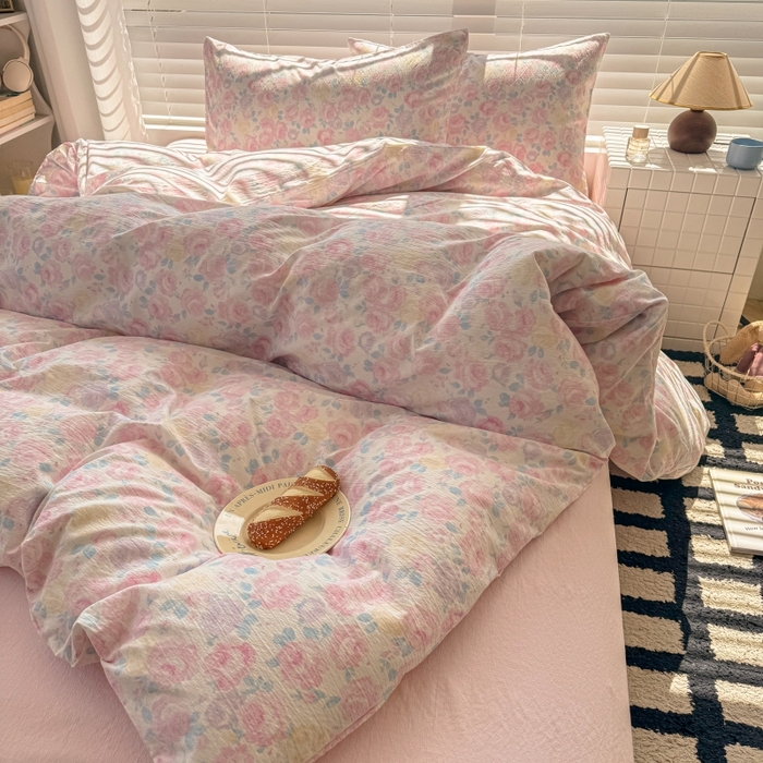 91家纺网 家纺一手货源 找家纺 繁花家居 2025学生季第二波木棉水洗棉四件套三件套跑量款 午后花园