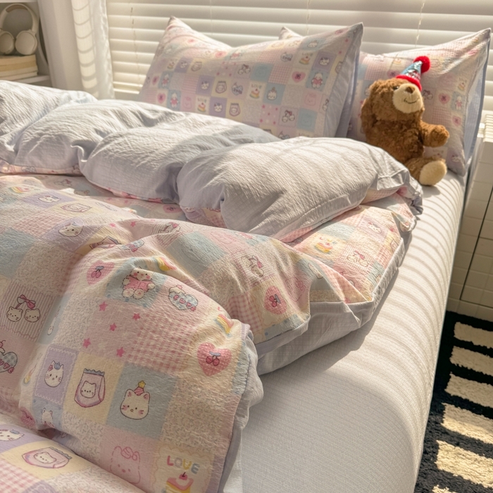 91家纺网 家纺一手货源 找家纺 繁花家居 2025学生季第二波木棉水洗棉四件套三件套跑量款 小猫集结号