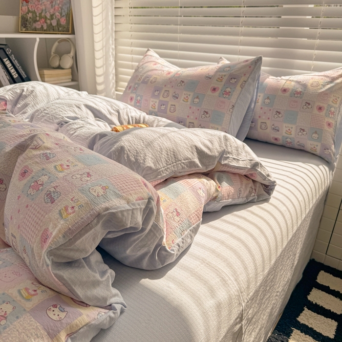 91家纺网 家纺一手货源 找家纺 繁花家居 2025学生季第二波木棉水洗棉四件套三件套跑量款 小猫集结号