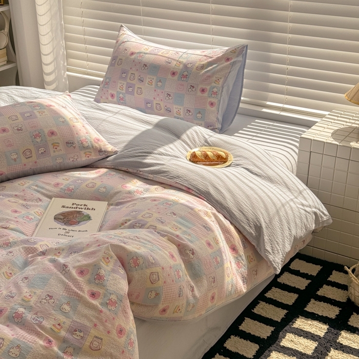 91家纺网 家纺一手货源 找家纺 繁花家居 2025学生季第二波木棉水洗棉四件套三件套跑量款 小猫集结号