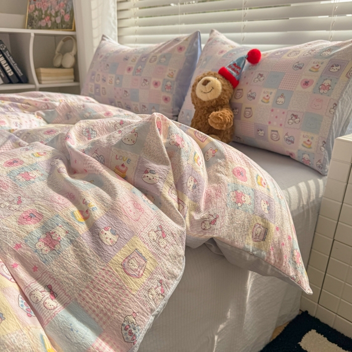 91家纺网 家纺一手货源 找家纺 繁花家居 2025学生季第二波木棉水洗棉四件套三件套跑量款 小猫集结号