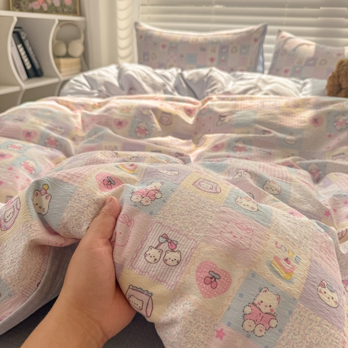 91家纺网 家纺一手货源 找家纺 繁花家居 2025学生季第二波木棉水洗棉四件套三件套跑量款 小猫集结号
