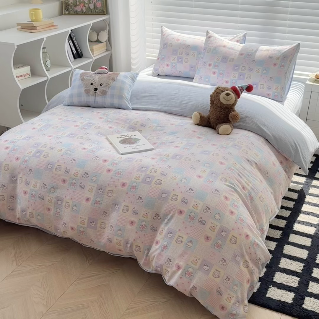 91家纺网 家纺一手货源 找家纺 繁花家居 2025学生季第二波木棉水洗棉四件套三件套跑量款 小猫集结号