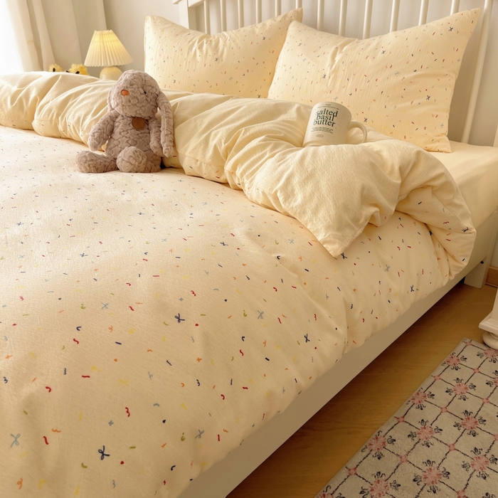 91家纺网 家纺一手货源 找家纺 繁花家居 2025学生季第二波木棉水洗棉四件套三件套跑量款 星点舞曲