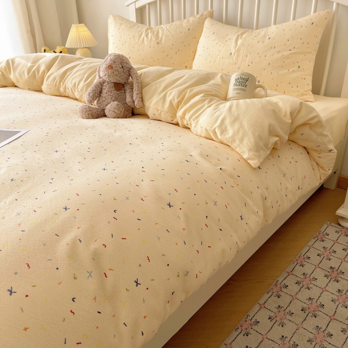 91家纺网 家纺一手货源 找家纺 繁花家居 2025学生季第二波木棉水洗棉四件套三件套跑量款 星点舞曲