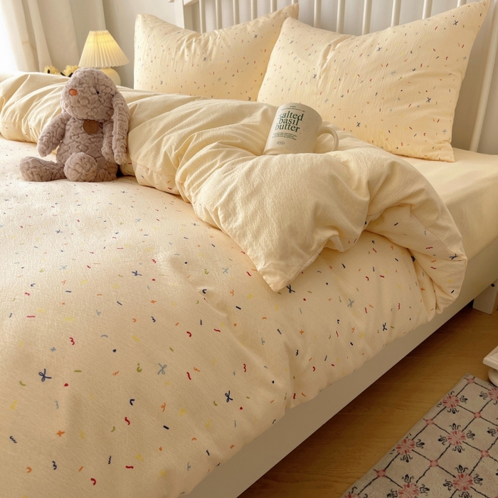 91家纺网 家纺一手货源 找家纺 繁花家居 2025学生季第二波木棉水洗棉四件套三件套跑量款 星点舞曲