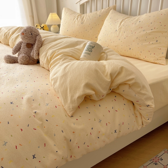 91家纺网 家纺一手货源 找家纺 繁花家居 2025学生季第二波木棉水洗棉四件套三件套跑量款 星点舞曲