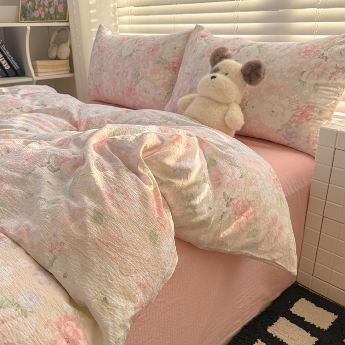 91家纺网 家纺一手货源 找家纺 繁花家居 2025学生季第二波木棉水洗棉四件套三件套跑量款 一速白茶