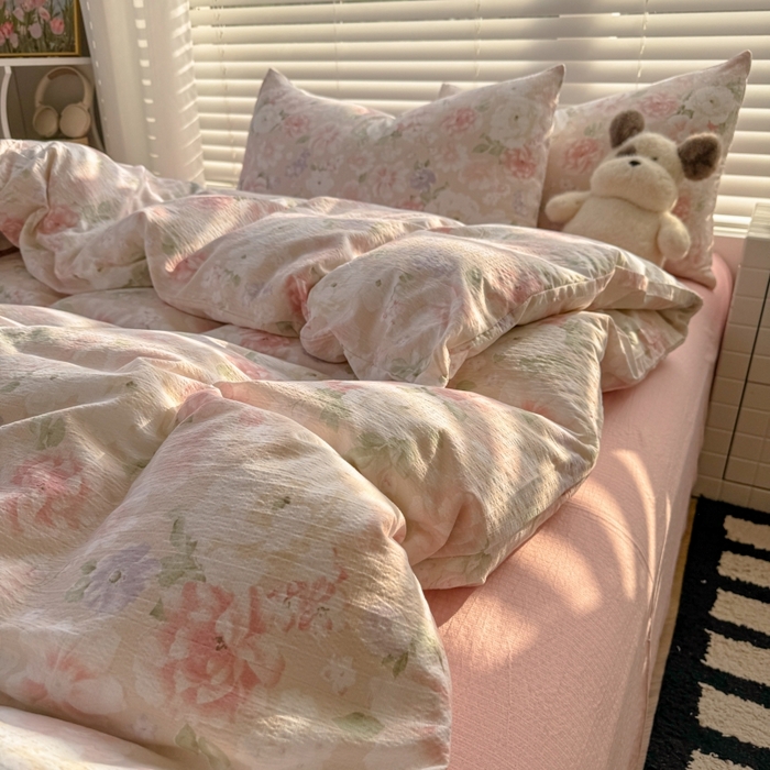 91家纺网 家纺一手货源 找家纺 繁花家居 2025学生季第二波木棉水洗棉四件套三件套跑量款 一速白茶