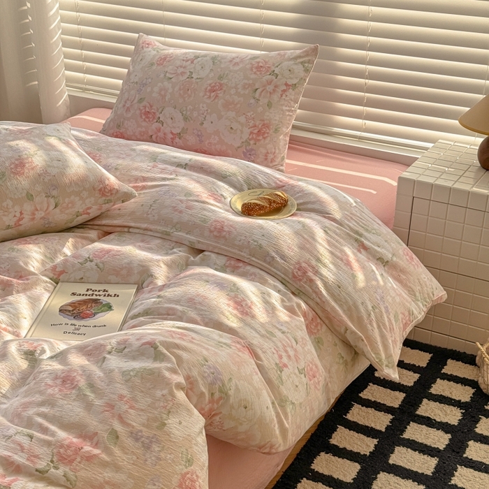 91家纺网 家纺一手货源 找家纺 繁花家居 2025学生季第二波木棉水洗棉四件套三件套跑量款 一速白茶