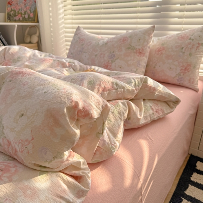 91家纺网 家纺一手货源 找家纺 繁花家居 2025学生季第二波木棉水洗棉四件套三件套跑量款 一速白茶