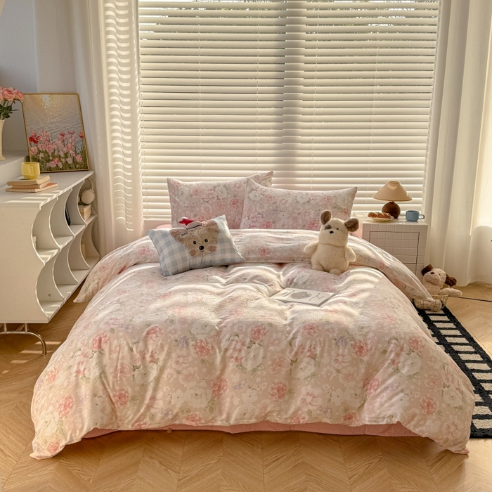 91家纺网 家纺一手货源 找家纺 繁花家居 2025学生季第二波木棉水洗棉四件套三件套跑量款 一速白茶