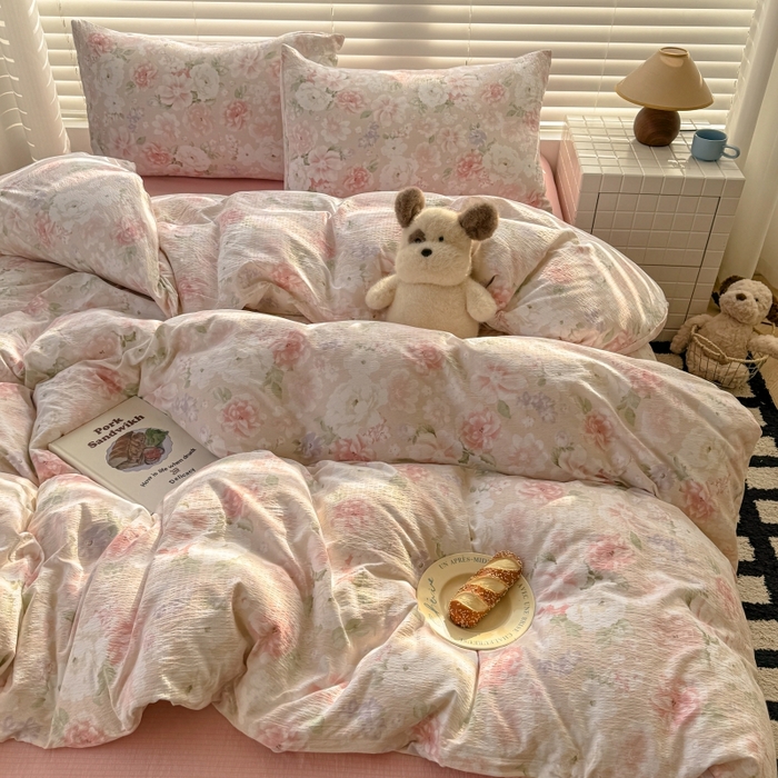 91家纺网 家纺一手货源 找家纺 繁花家居 2025学生季第二波木棉水洗棉四件套三件套跑量款 一速白茶