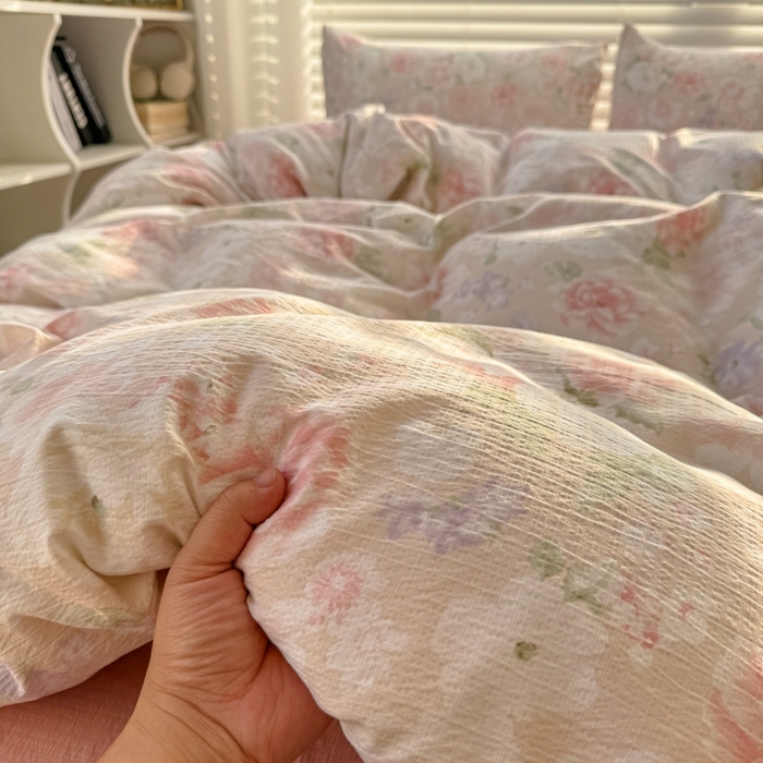 91家纺网 家纺一手货源 找家纺 繁花家居 2025学生季第二波木棉水洗棉四件套三件套跑量款 一速白茶