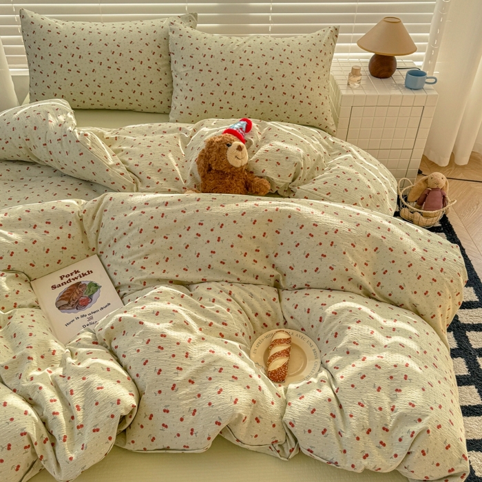 91家纺网 家纺一手货源 找家纺 繁花家居 2025学生季第二波木棉水洗棉四件套三件套跑量款 樱桃酱