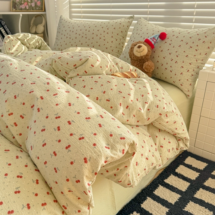 91家纺网 家纺一手货源 找家纺 繁花家居 2025学生季第二波木棉水洗棉四件套三件套跑量款 樱桃酱