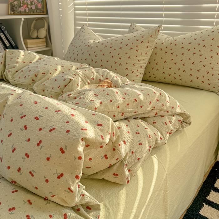 91家纺网 家纺一手货源 找家纺 繁花家居 2025学生季第二波木棉水洗棉四件套三件套跑量款 樱桃酱