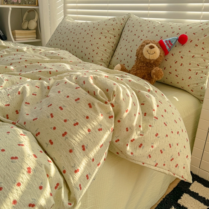 91家纺网 家纺一手货源 找家纺 繁花家居 2025学生季第二波木棉水洗棉四件套三件套跑量款 樱桃酱