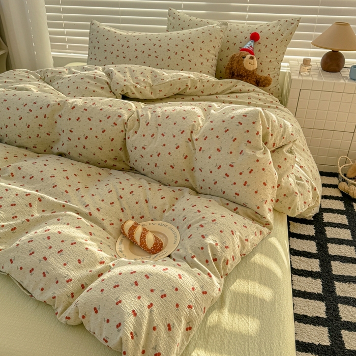 91家纺网 家纺一手货源 找家纺 繁花家居 2025学生季第二波木棉水洗棉四件套三件套跑量款 樱桃酱