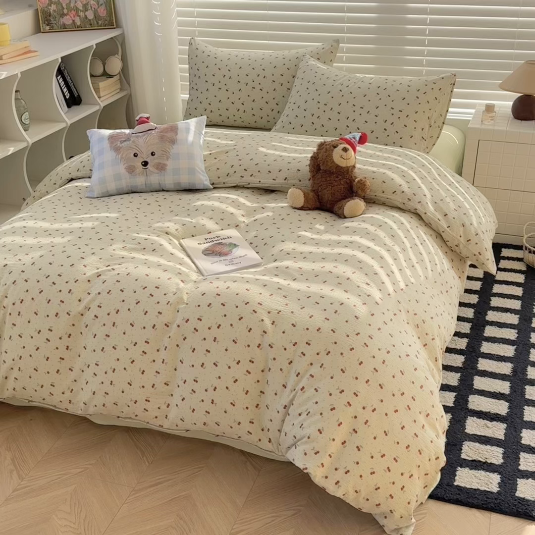 91家纺网 家纺一手货源 找家纺 繁花家居 2025学生季第二波木棉水洗棉四件套三件套跑量款 樱桃酱