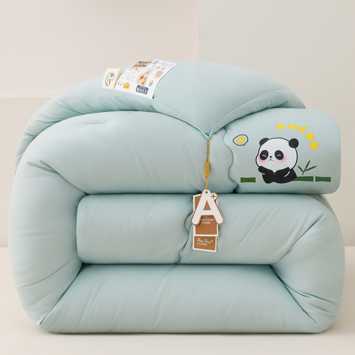 91家纺网 家纺一手货源 找家纺 易展家居 2025新款水洗棉大豆被 熊猫-和风蓝