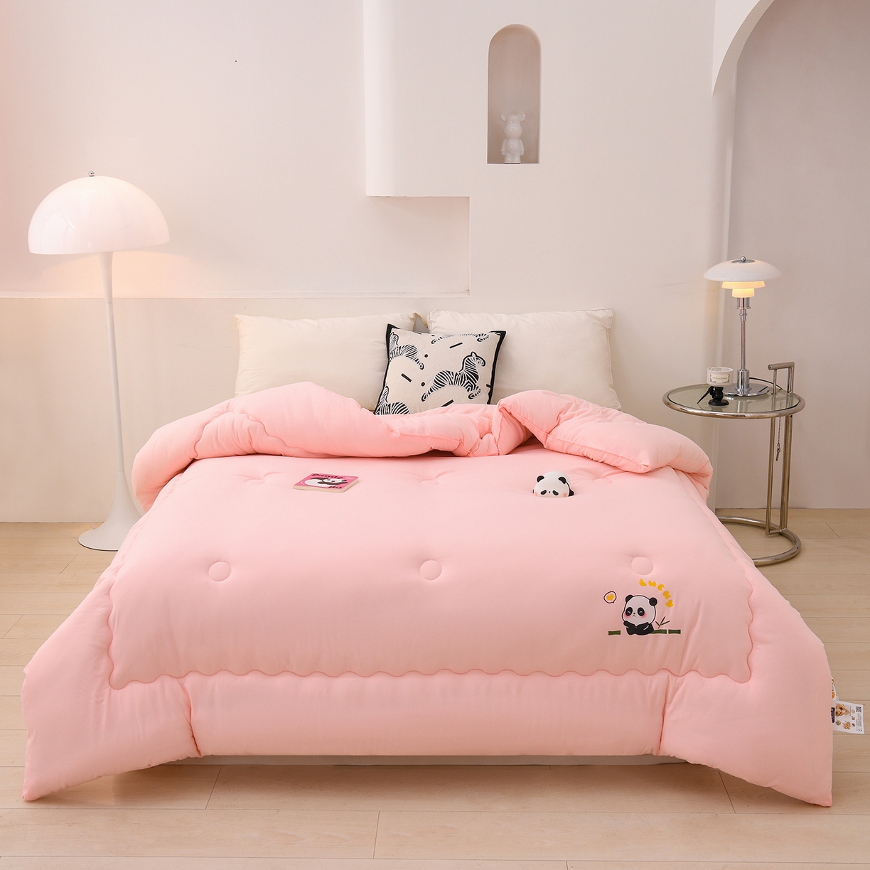 易展家居 2025新款水洗棉大豆被 熊猫-西柚粉