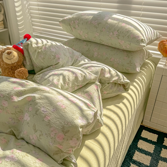 91家纺网 家纺一手货源 找家纺 繁花家居 2025学生季第二波木棉水洗棉四件套三件套跑量款 雨棠灼春