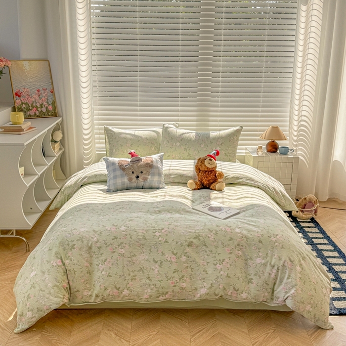 91家纺网 家纺一手货源 找家纺 繁花家居 2025学生季第二波木棉水洗棉四件套三件套跑量款 雨棠灼春