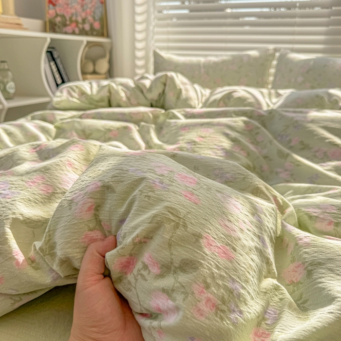 91家纺网 家纺一手货源 找家纺 繁花家居 2025学生季第二波木棉水洗棉四件套三件套跑量款 雨棠灼春