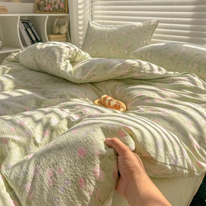 91家纺网 家纺一手货源 找家纺 繁花家居 2025学生季第二波木棉水洗棉四件套三件套跑量款 雨棠灼春