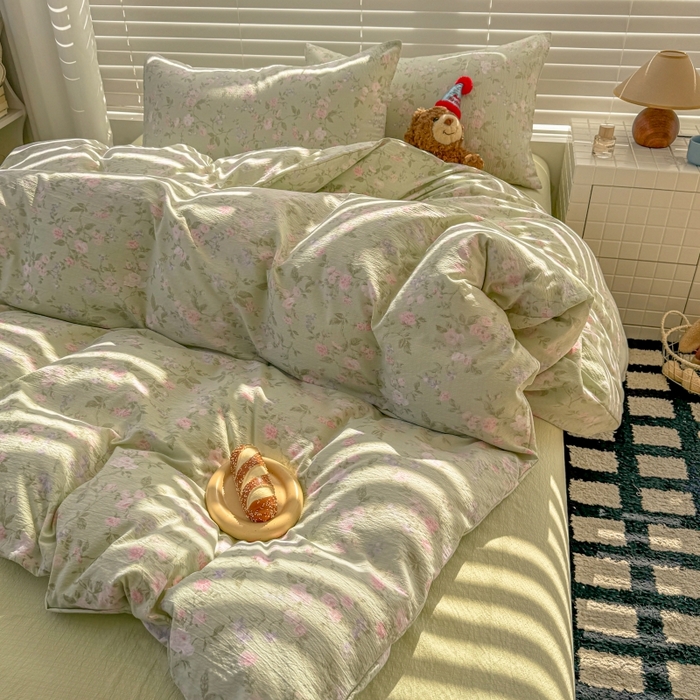 91家纺网 家纺一手货源 找家纺 繁花家居 2025学生季第二波木棉水洗棉四件套三件套跑量款 雨棠灼春