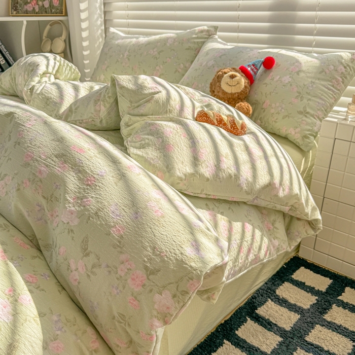 91家纺网 家纺一手货源 找家纺 繁花家居 2025学生季第二波木棉水洗棉四件套三件套跑量款 雨棠灼春