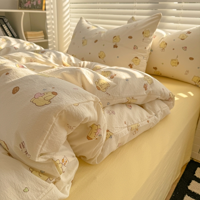 91家纺网 家纺一手货源 找家纺 繁花家居 2025学生季第二波木棉水洗棉四件套三件套跑量款 元气布丁