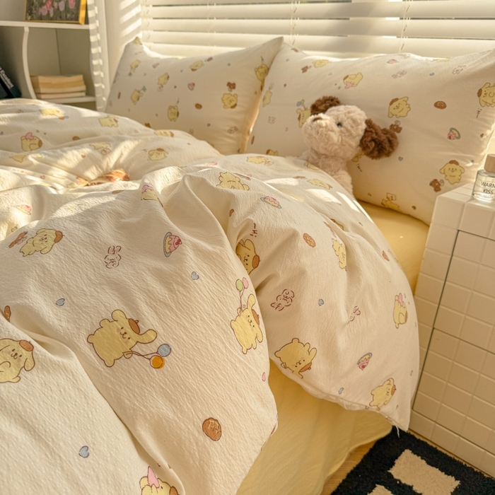 91家纺网 家纺一手货源 找家纺 繁花家居 2025学生季第二波木棉水洗棉四件套三件套跑量款 元气布丁