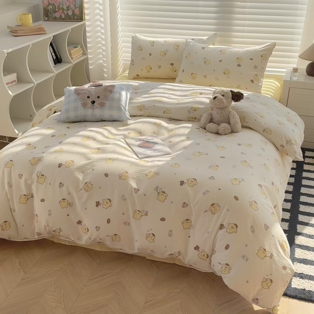 91家纺网 家纺一手货源 找家纺 繁花家居 2025学生季第二波木棉水洗棉四件套三件套跑量款 元气布丁