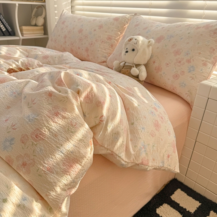 91家纺网 家纺一手货源 找家纺 繁花家居 2025学生季第二波木棉水洗棉四件套三件套跑量款 茱丽叶