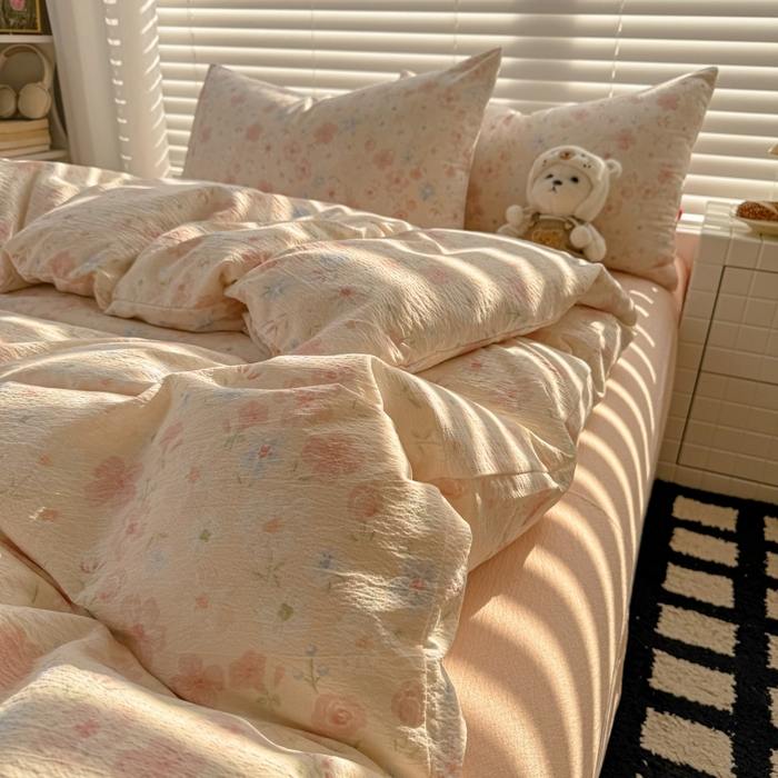 91家纺网 家纺一手货源 找家纺 繁花家居 2025学生季第二波木棉水洗棉四件套三件套跑量款 茱丽叶