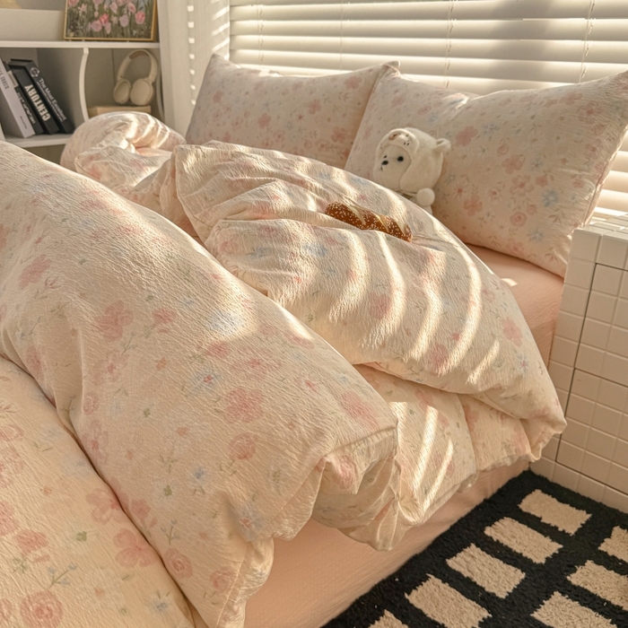 91家纺网 家纺一手货源 找家纺 繁花家居 2025学生季第二波木棉水洗棉四件套三件套跑量款 茱丽叶