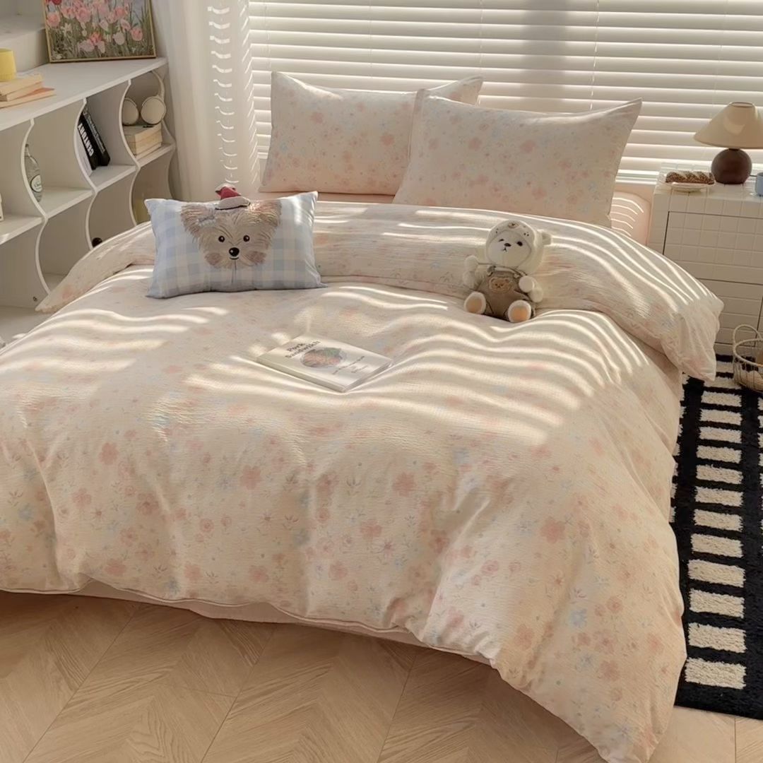 91家纺网 家纺一手货源 找家纺 繁花家居 2025学生季第二波木棉水洗棉四件套三件套跑量款 茱丽叶