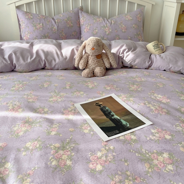 91家纺网 家纺一手货源 找家纺 繁花家居 2025学生季第二波木棉水洗棉四件套三件套跑量款 紫黛花