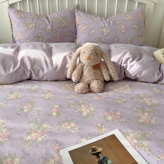 91家纺网 家纺一手货源 找家纺 繁花家居 2025学生季第二波木棉水洗棉四件套三件套跑量款 紫黛花