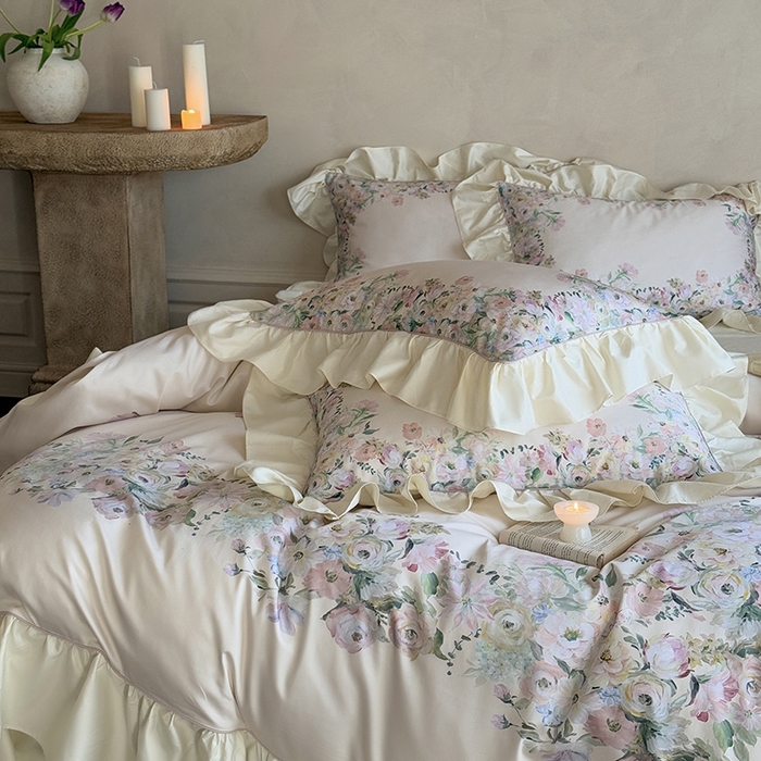 91家纺网 家纺一手货源 找家纺 （总）优然居家纺 2025新款大版印花印花法式嵌绳大花边四件套