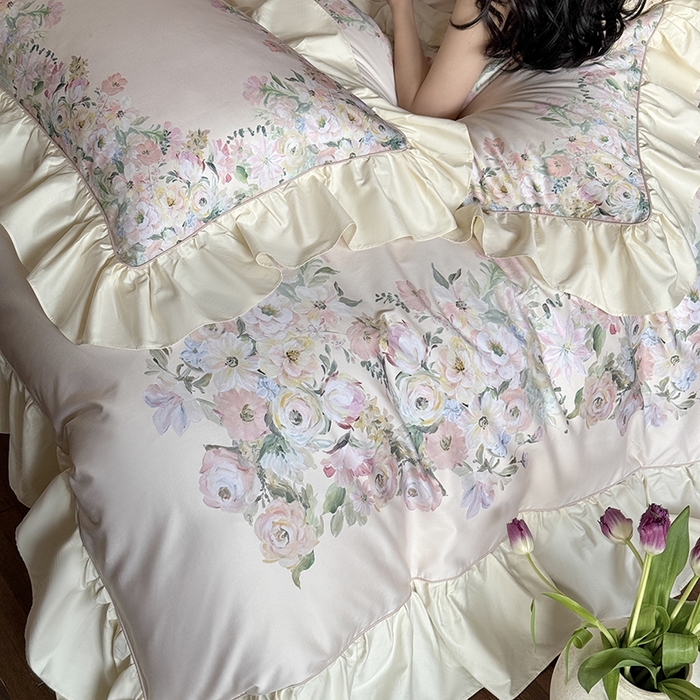 91家纺网 家纺一手货源 找家纺 （总）优然居家纺 2025新款大版印花印花法式嵌绳大花边四件套