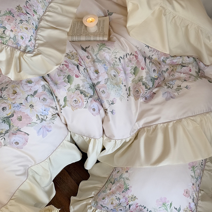 91家纺网 家纺一手货源 找家纺 （总）优然居家纺 2025新款大版印花印花法式嵌绳大花边四件套