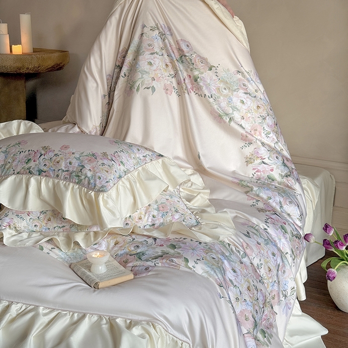 91家纺网 家纺一手货源 找家纺 （总）优然居家纺 2025新款大版印花印花法式嵌绳大花边四件套