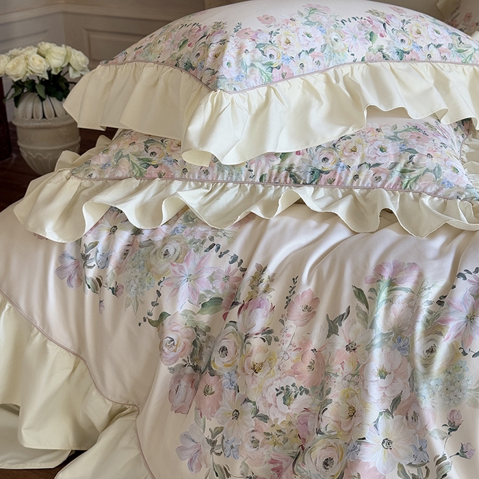 91家纺网 家纺一手货源 找家纺 （总）优然居家纺 2025新款大版印花印花法式嵌绳大花边四件套