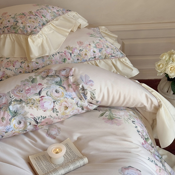 91家纺网 家纺一手货源 找家纺 （总）优然居家纺 2025新款大版印花印花法式嵌绳大花边四件套