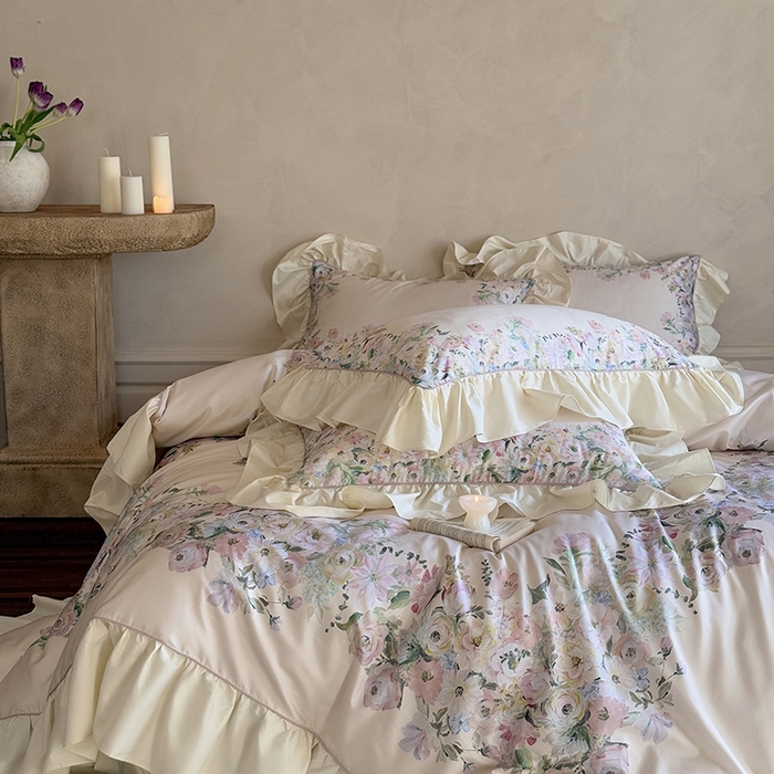 91家纺网 家纺一手货源 找家纺 （总）优然居家纺 2025新款大版印花印花法式嵌绳大花边四件套