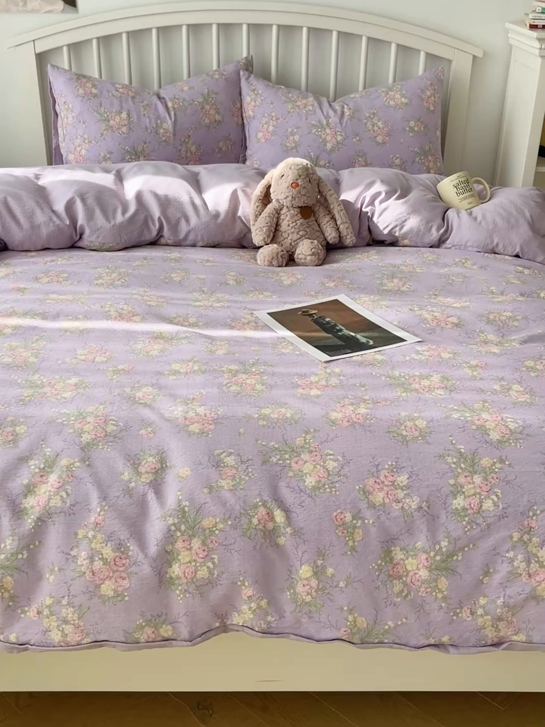 91家纺网 家纺一手货源 找家纺 繁花家居 2025学生季第二波木棉水洗棉四件套三件套跑量款 紫黛花