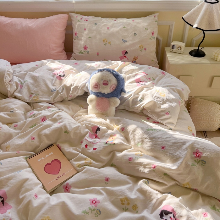 91家纺网 家纺一手货源 找家纺 水墨江南 2025新款超柔水洗棉印花四件套 丛林女孩